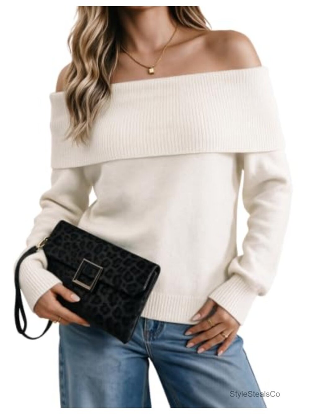 Off Shoulder Ribbed Knit Sweater Long Sleeve Slim Fit Pullover Top